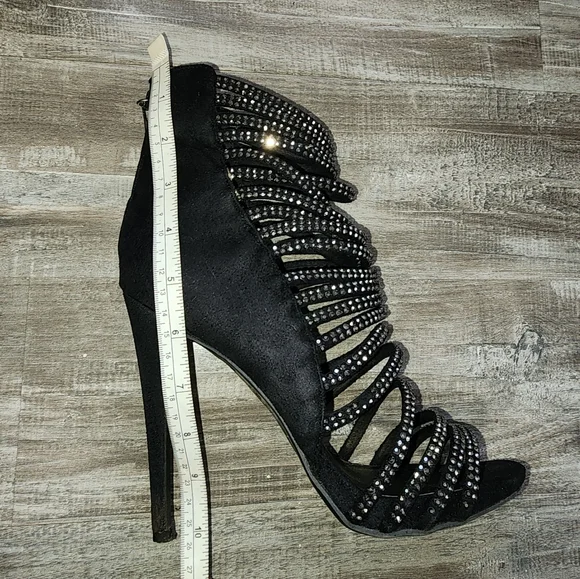 bebe Black Rhinestone Strappy Heels - Picture 3 of 4